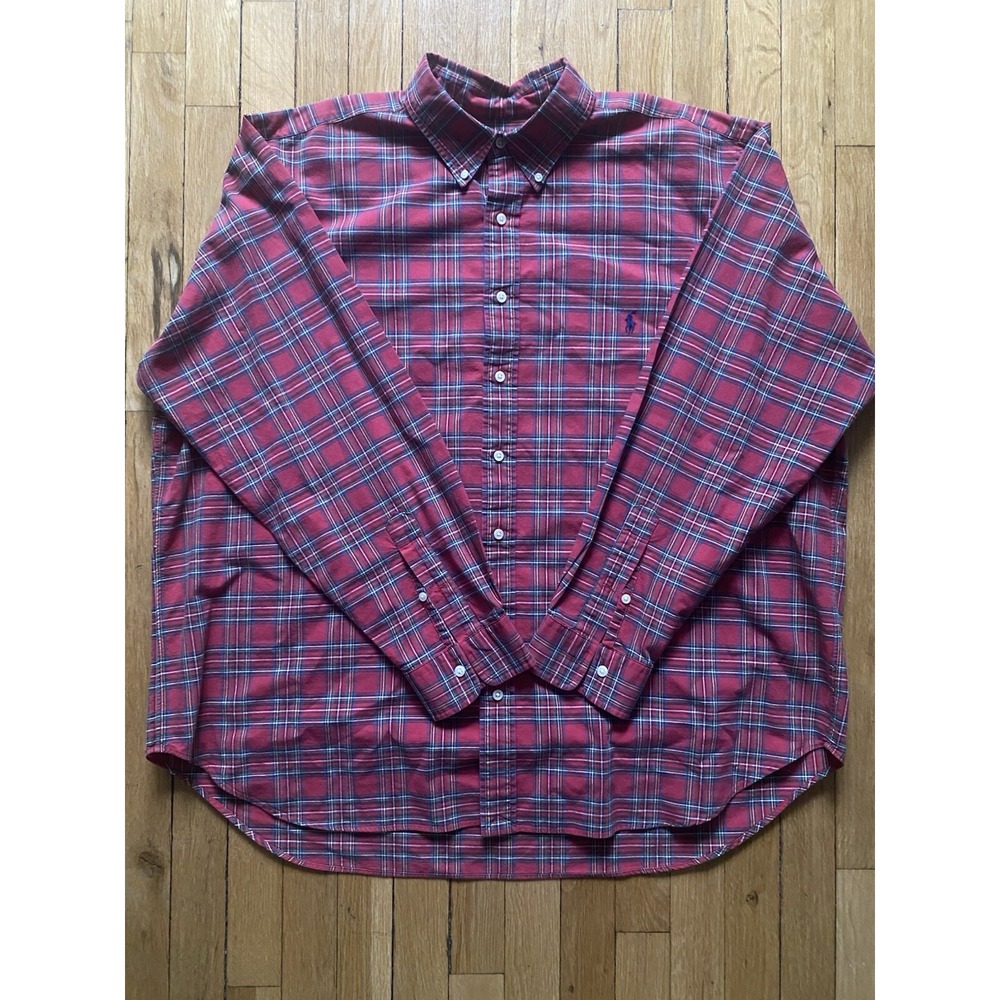 Polo Ralph Lauren Shirt Mens 2XB Big Red Plaid Cotton Oxford Long Sleeve Button